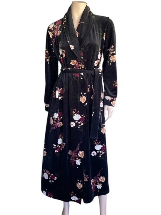 La Vie En Rose Other - la Vie en Rose Floral Velvet Plush Wrap Robe Sz Medium​